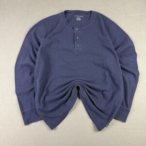 American Eagle Mens XL Navy Blue Standard Waffle‎ Knit Thermal Pullover Henley
